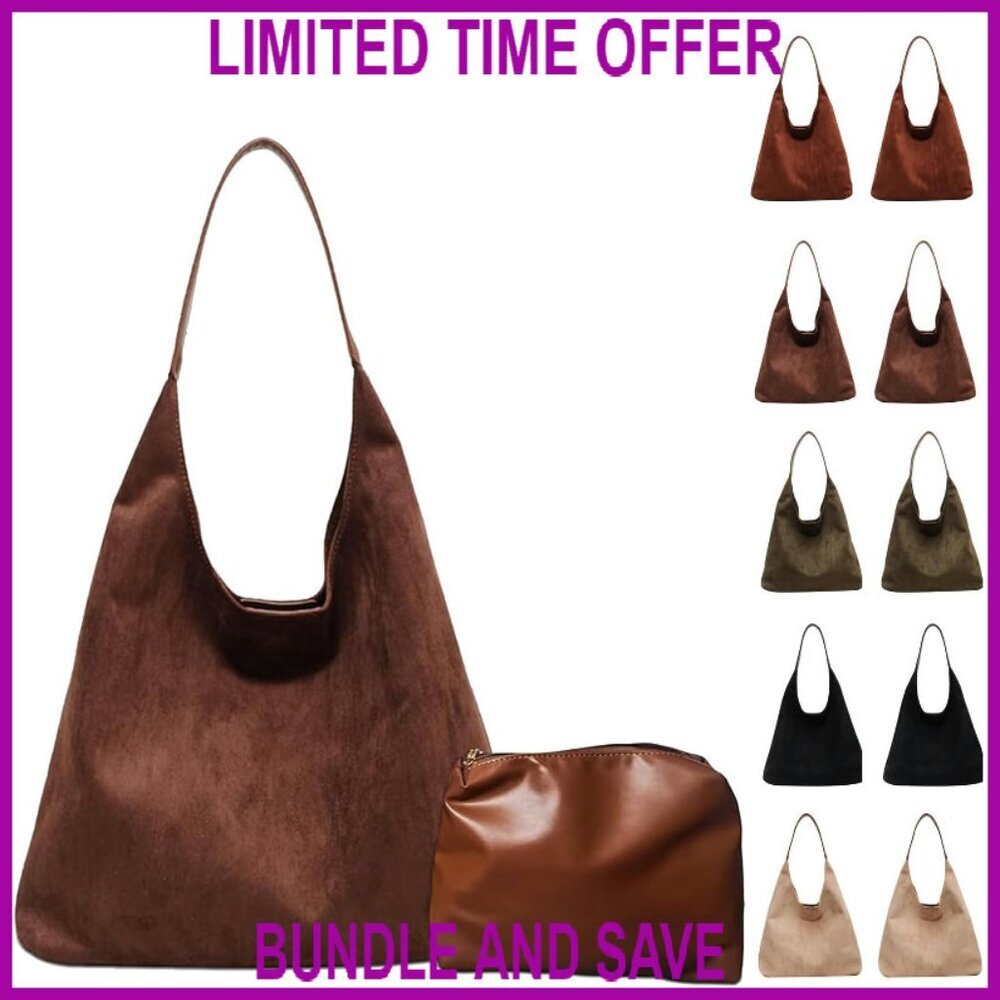 Large Faux Suede Tote Bag with Wallet, Durable Shoulder Bag for Daily Use